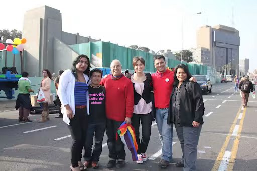 Participants at the pride parade in Lima, Peru